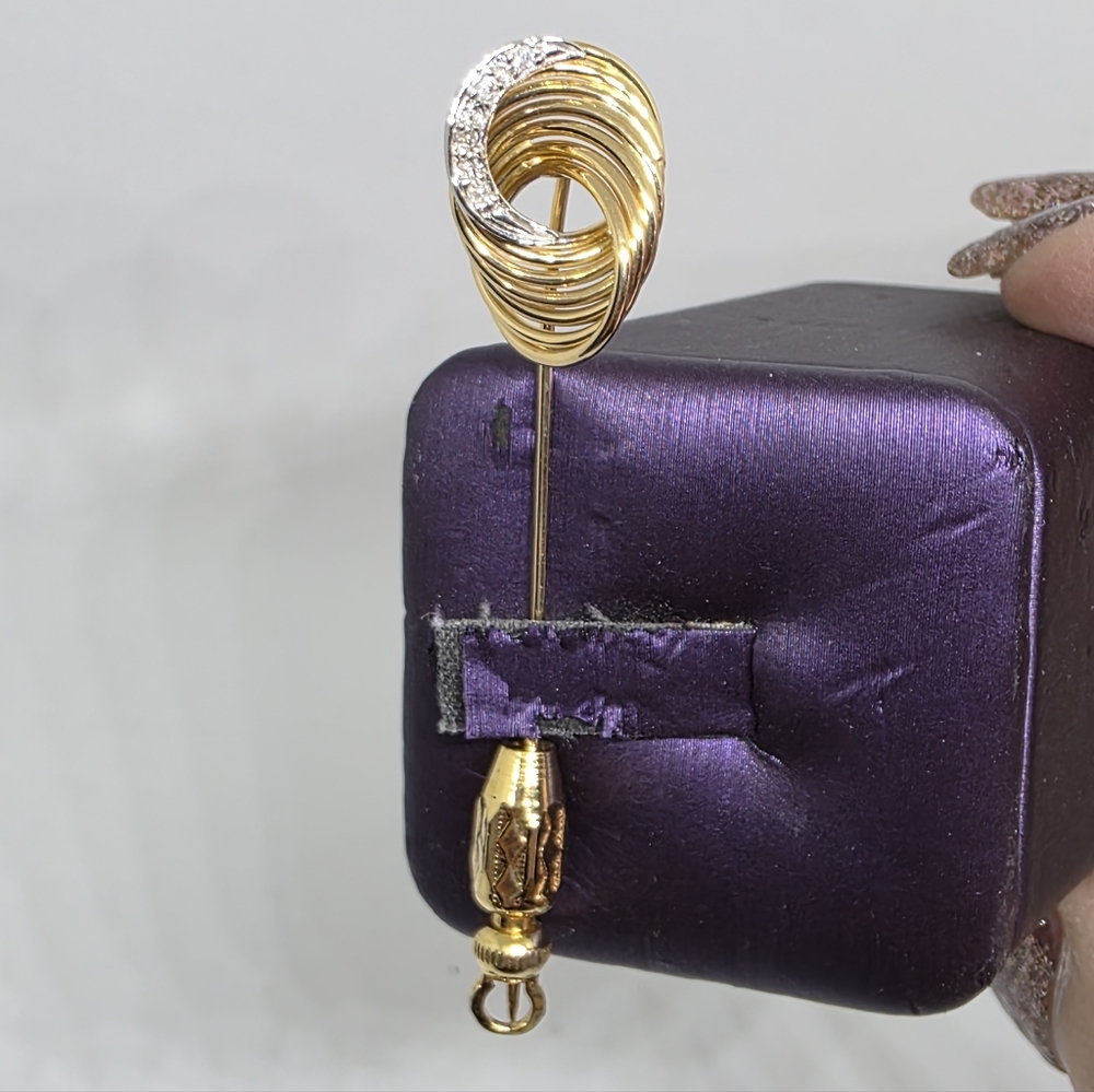 Vintage 14k Yellow Gold Genuine Diamond Lapel Stick Tie Pin Brooch 3.3 g - Picture 2 of 16